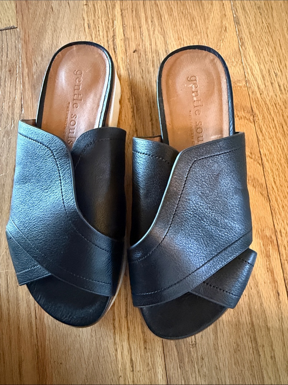 gentle souls Black Leather Crossover Slide Mules